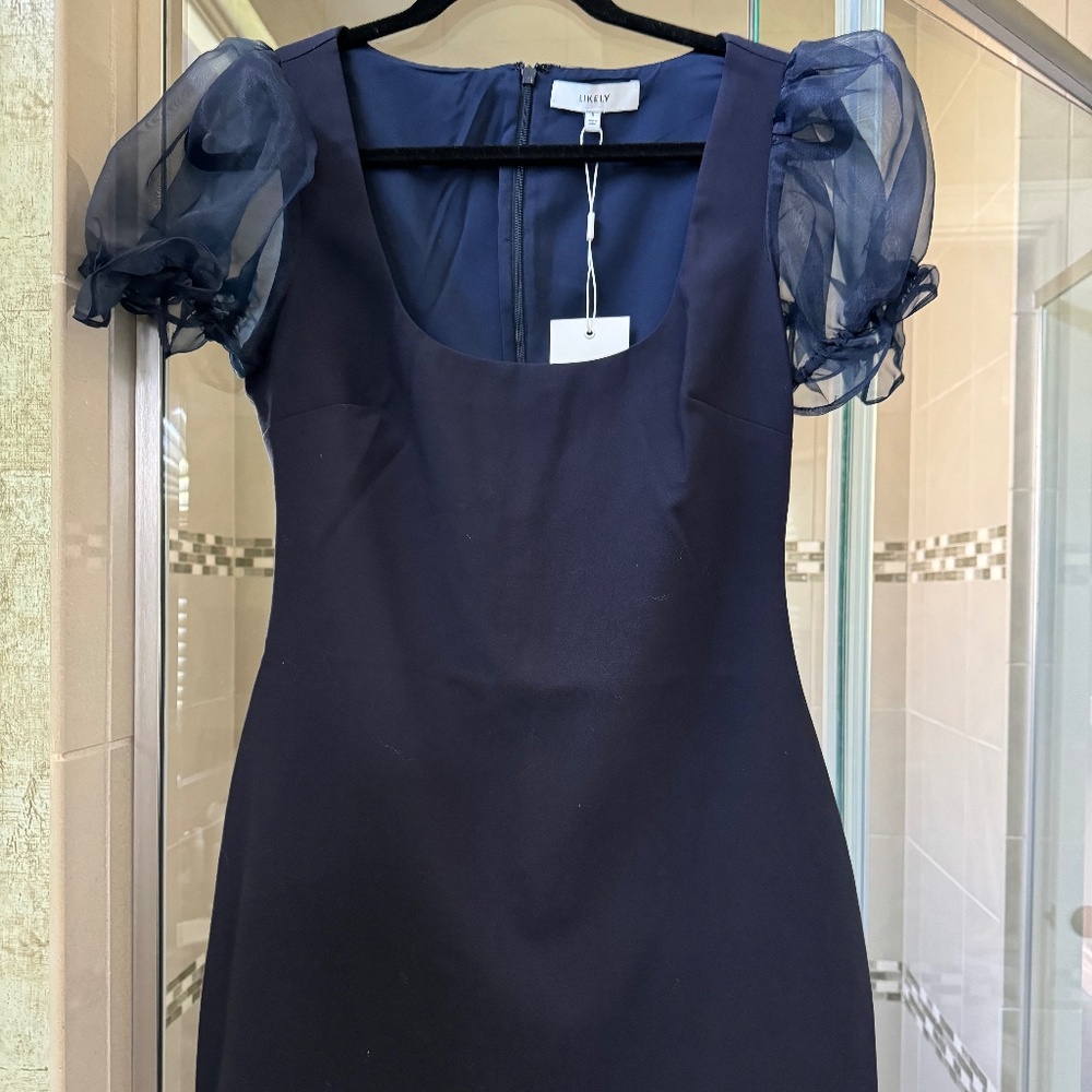 Likely Ari Dress-with mesh sleeves-navy-size 6-NWT